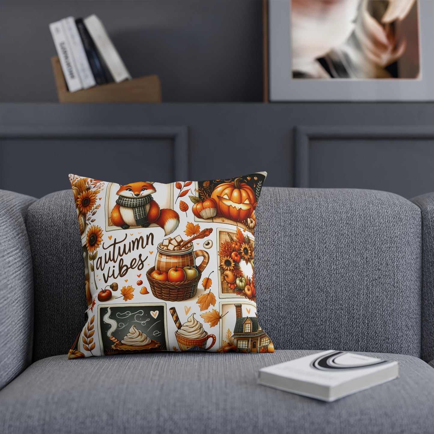 Autumn Vibes Cushion - Cozy Fall Decor, Pumpkin Pillows, Seasonal Home Accents, Gift for Thanksgiving, Rustic Autumn Decorations