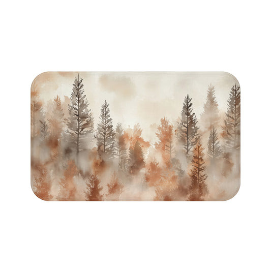 Cozy Autumn Forest Bath Mat, Farmhouse Decor, Bathroom Accessories, Nature-inspired Rug, Rustic Home Gift