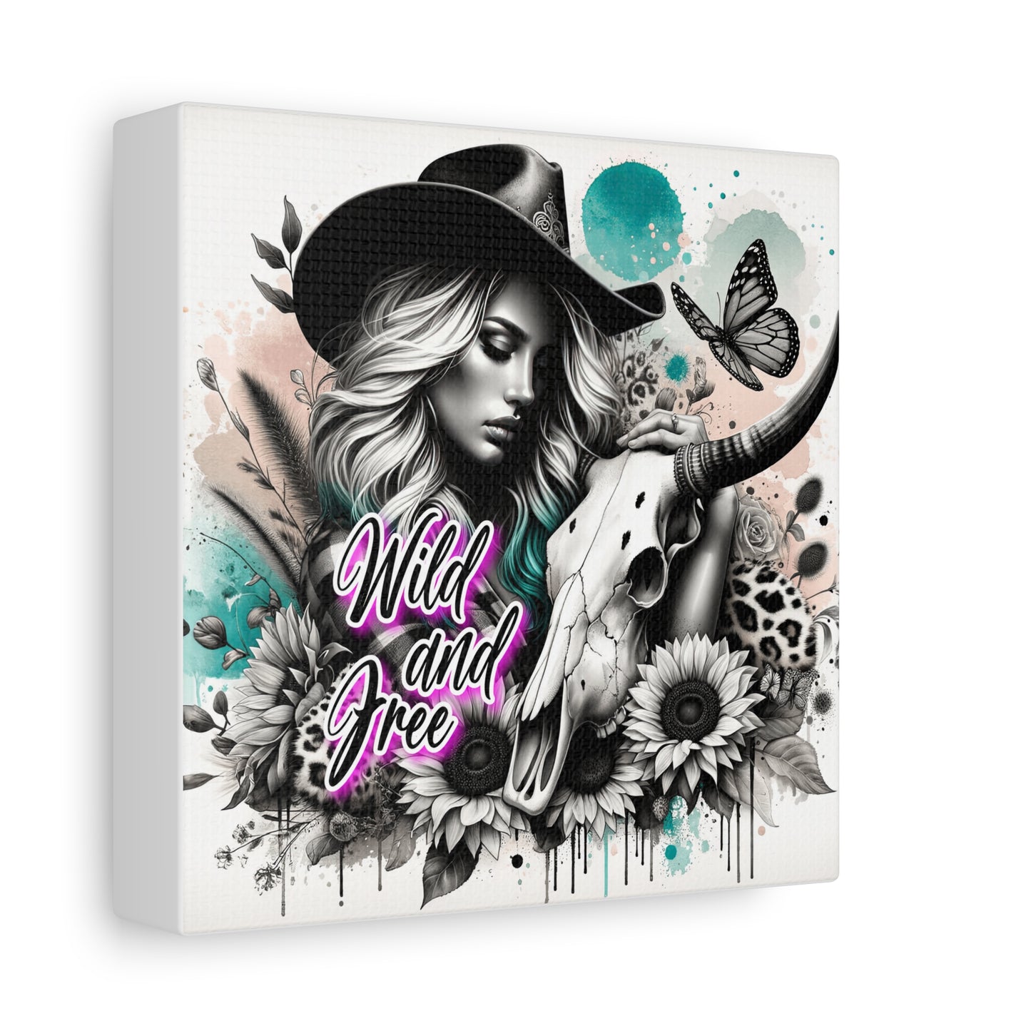 Wild and Free Canvas Art | Boho Wall Decor, Country Chic Home, Gift for Her, Cowgirl Decor, Butterfly Art