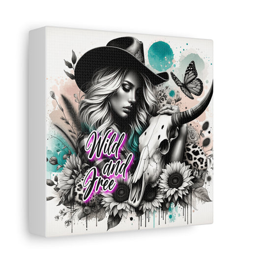 Wild and Free Canvas Art | Boho Wall Decor, Country Chic Home, Gift for Her, Cowgirl Decor, Butterfly Art