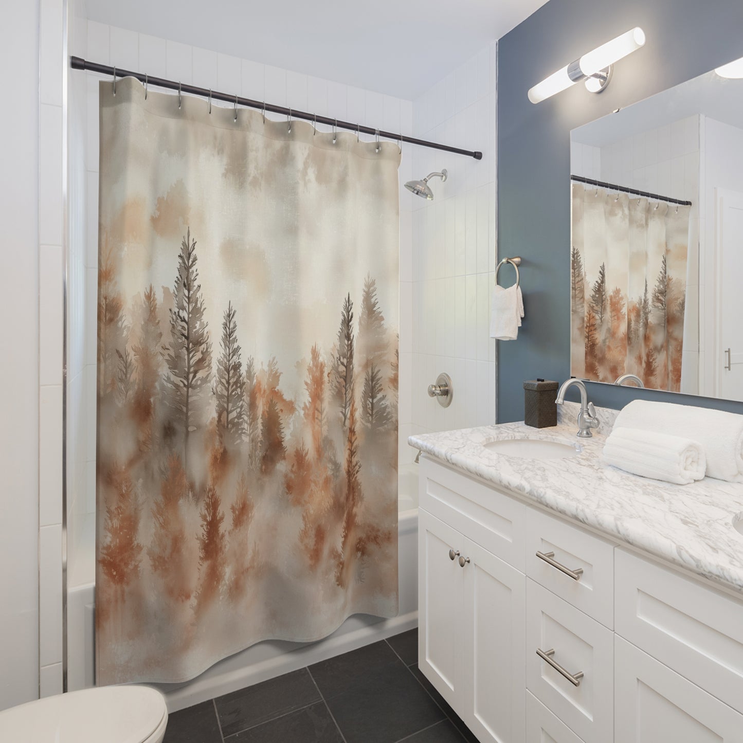 Serene Forest Shower Curtain, Nature-Inspired Bathroom Decor, Rustic Home Accent, Gift for Nature Lovers, Boho Bathroom Style