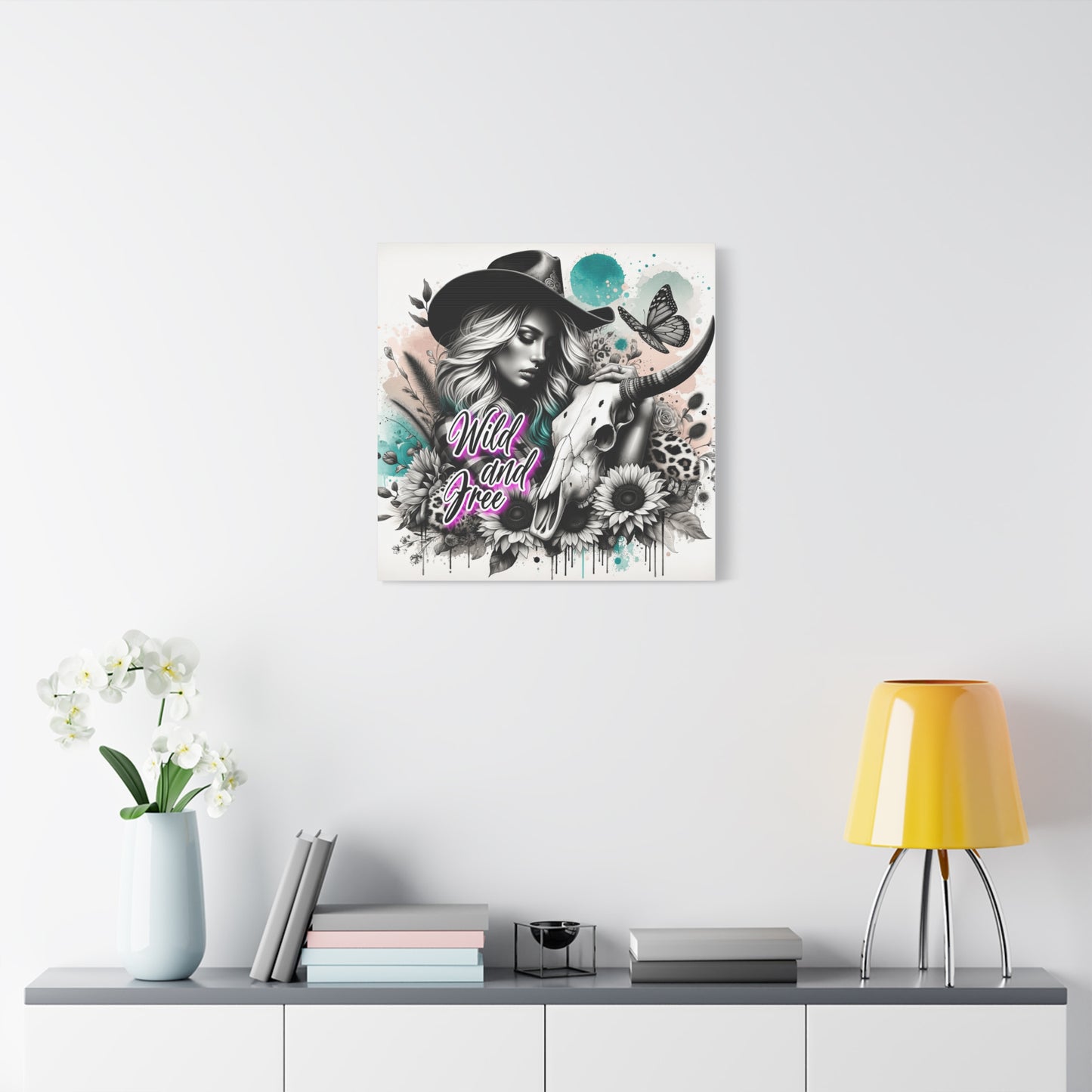 Wild and Free Canvas Art | Boho Wall Decor, Country Chic Home, Gift for Her, Cowgirl Decor, Butterfly Art