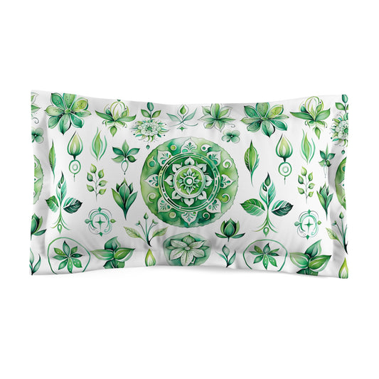 Botanical Microfiber Pillow Sham, Green Floral Design, Home Decor, Bedroom Accessory, Gift for Nature Lovers, Cozy Bedding