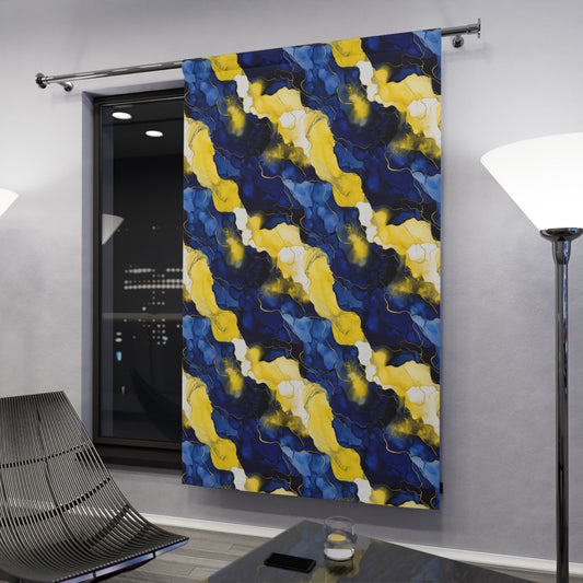 Abstract Flowing Colors Window Curtain, Modern Home Decor, Living Room Drapes, Yellow and Blue Design, Colorful Room Accent