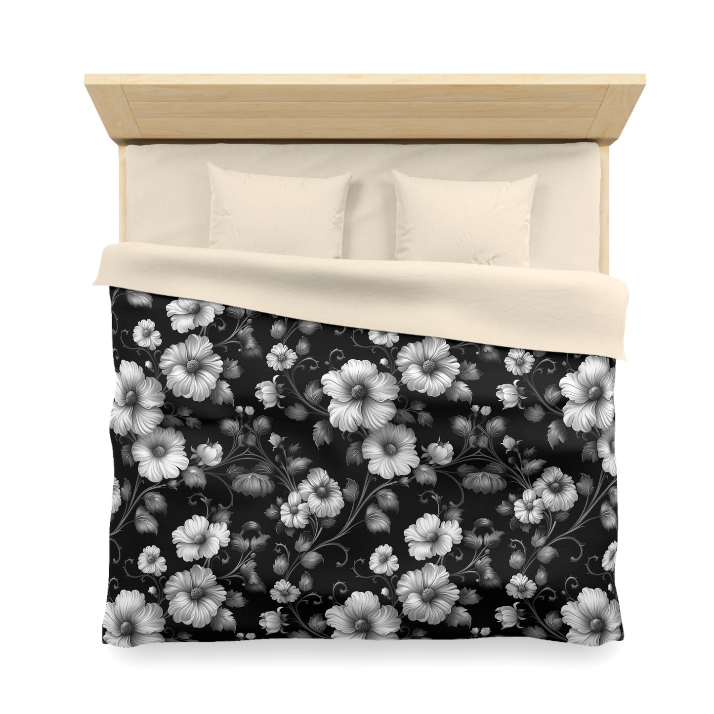 Floral Microfiber Duvet Cover | Elegant Black & White Bedding, Boho Home Decor, Gift for Her, Cozy Bedroom Essentials, Floral Decor