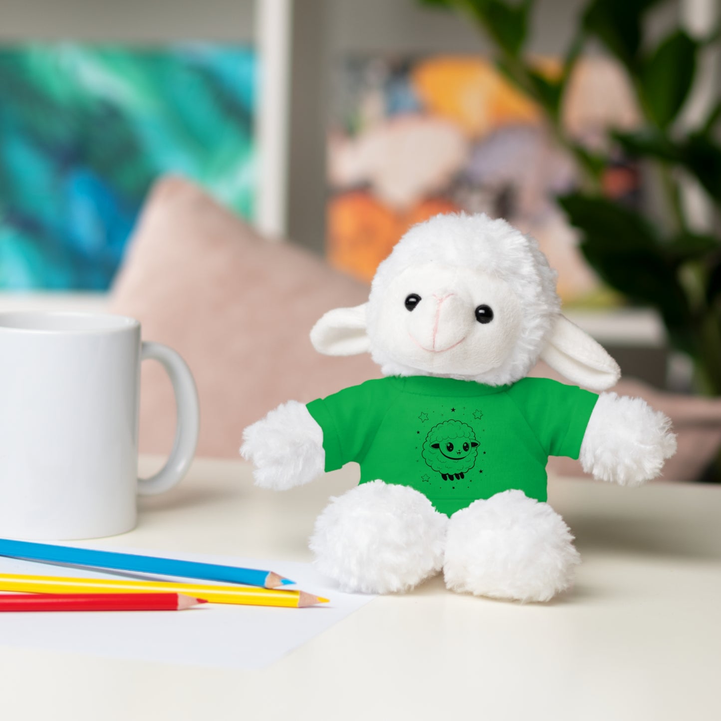 Cute Plush Sheep Toy with Custom Tee, Gift for Kids, Baby Shower Gift, Nursery Decor, Stuffed Lamb