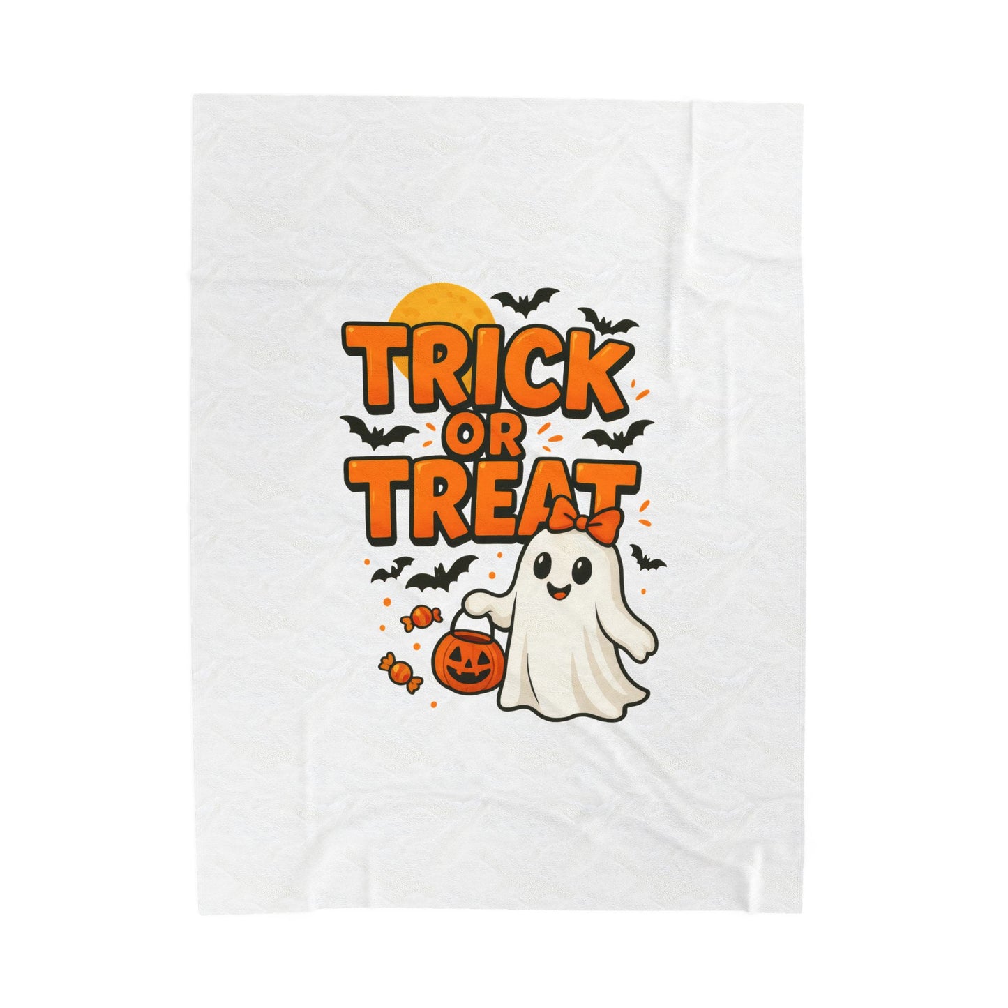 Halloween Plush Blanket, Cozy Fall Decor, Trick or Treat Throw Blanket, Spooky Season Gift, Kids Halloween Home Accessory