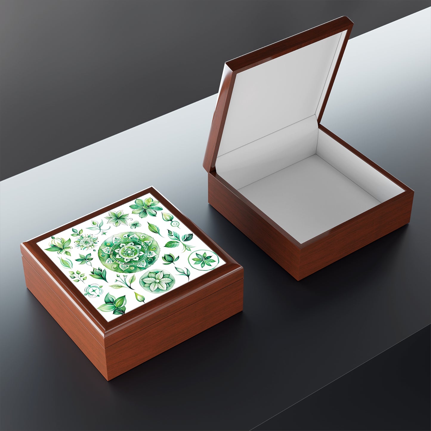 Elegant Floral Jewelry Box | Decorative Storage for Rings, Earrings, Gifts, Home Decor, Green Botanical Theme