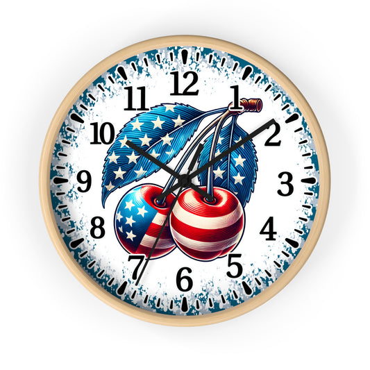 Vintage Americana Cherry Wall Clock - Perfect for Patriotic Decor, Home Kitchen Accent, Gift for July 4th, Americana Lovers, Unique Wall Art