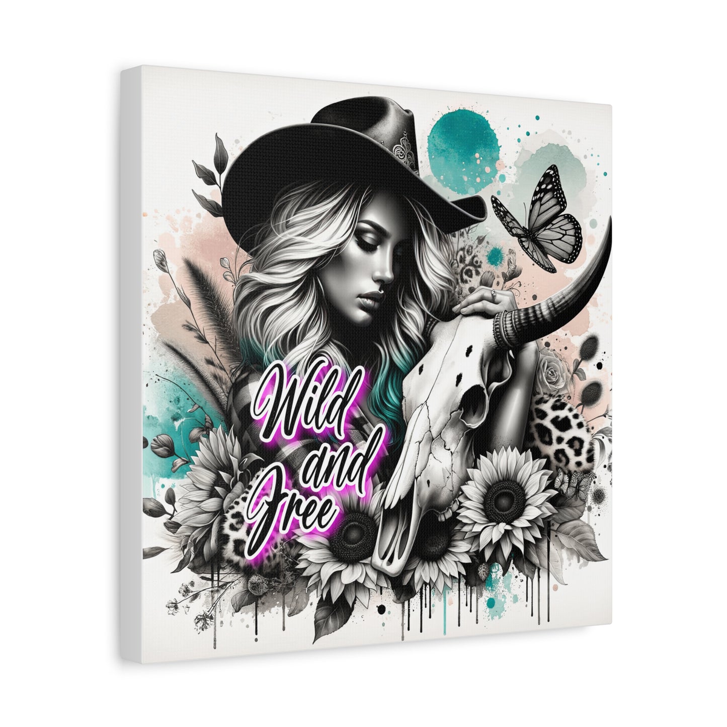 Wild and Free Canvas Art | Boho Wall Decor, Country Chic Home, Gift for Her, Cowgirl Decor, Butterfly Art