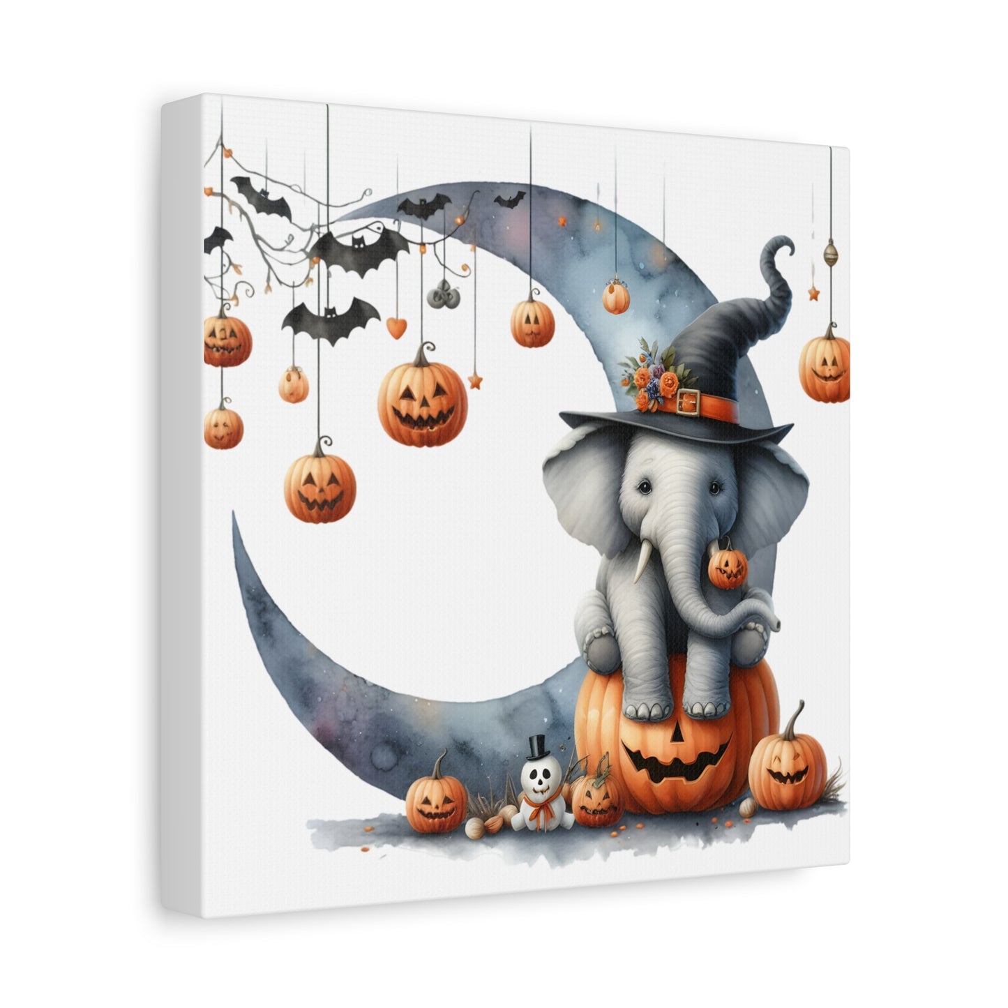 Halloween Elephant Canvas Wall Art, Cute Fall Decor, Pumpkin Elephant Print, Kids Room Decor, Seasonal Home Decoration
