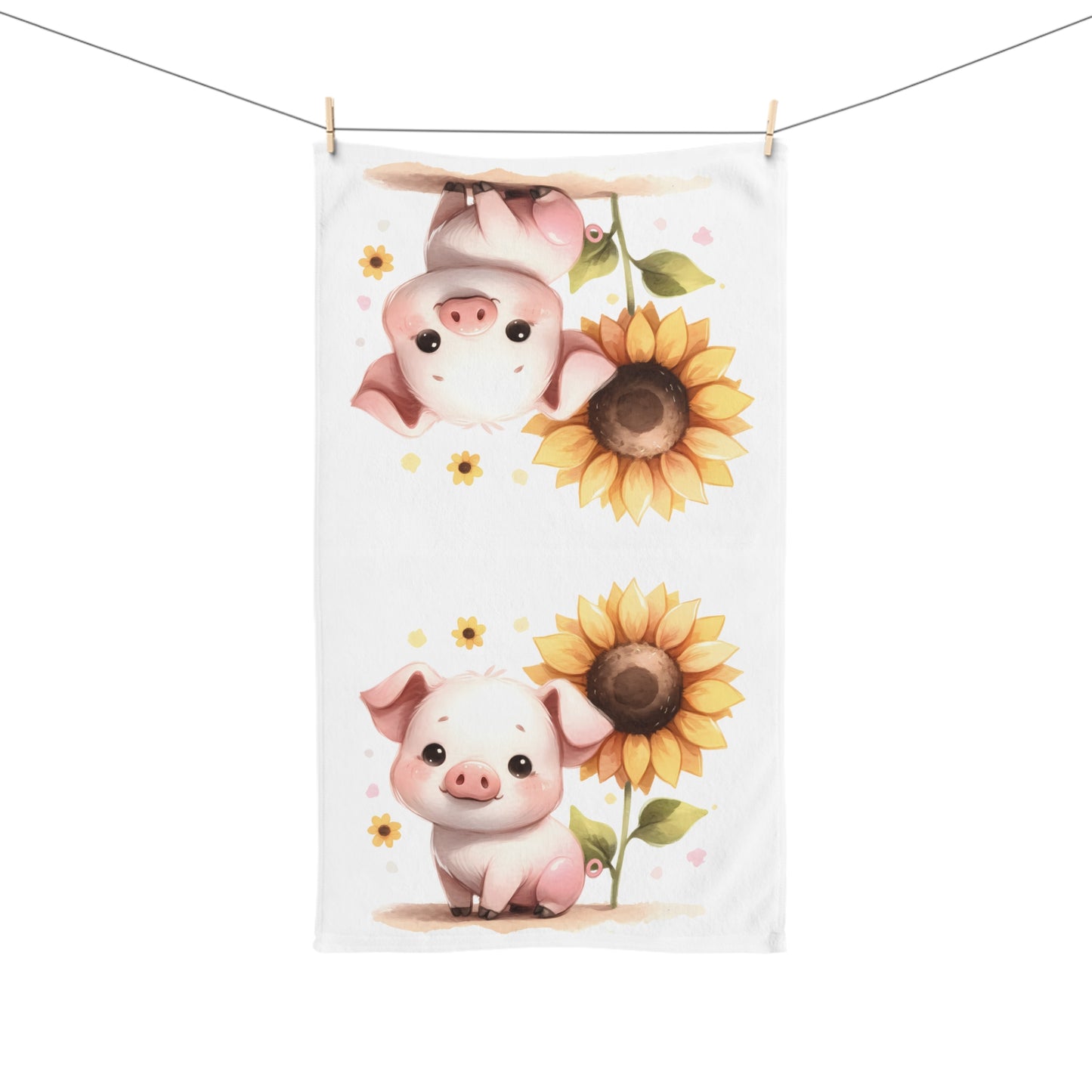 Adorable Piglet Hand Towel with Sunflower, Cute Kitchen Decor, Gift for Animal Lovers, Farmhouse Style, Baby Shower Gift