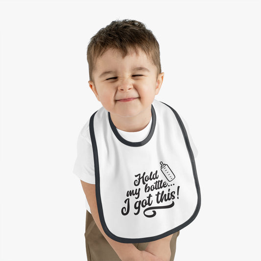 Baby Bib with Fun Quote | Cute Infants Bib | Unique Baby Shower Gift | Bib for Feeding | Baby Contrast Trim Jersey Bib | I Got This!