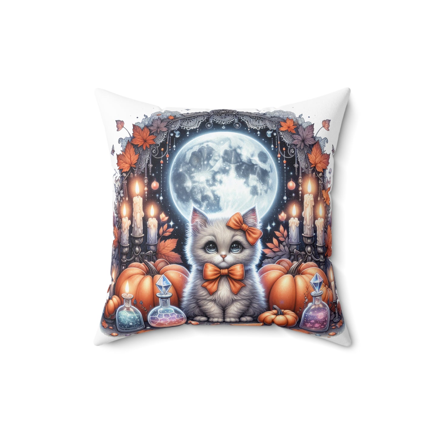 Halloween Cat Square Pillow, Cozy Decor for Fall, Cat Lovers Gift, Cute Halloween Decor, Pumpkin Pillow