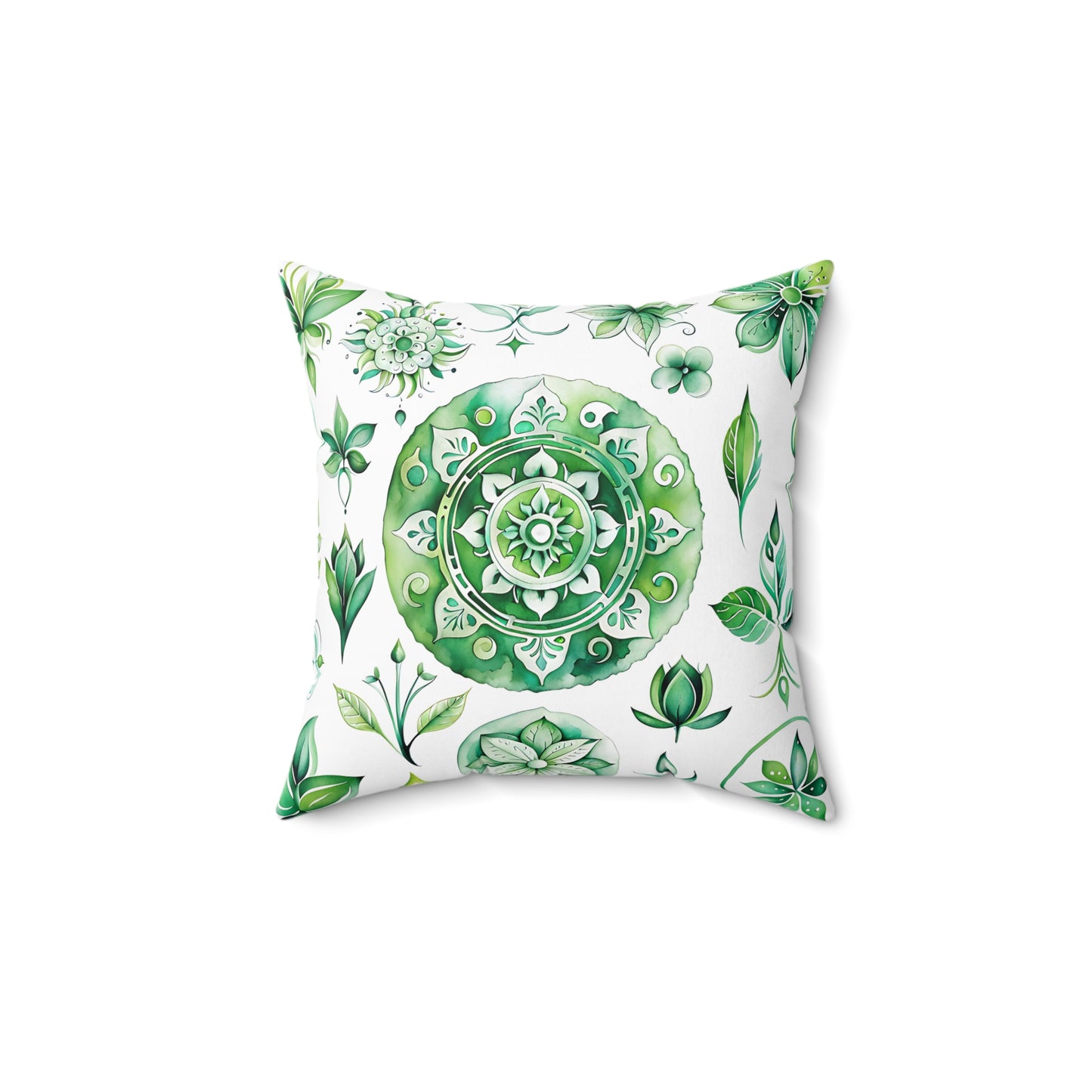 Botanical Green Mandala Pillow, Cozy Home Decor, Elegant Gift for Garden Lovers, Seasonal Refresh, Decorative Cushion