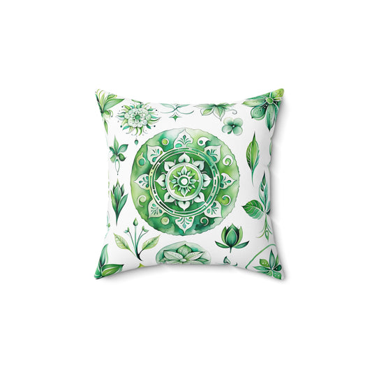 Botanical Green Mandala Pillow, Cozy Home Decor, Elegant Gift for Garden Lovers, Seasonal Refresh, Decorative Cushion
