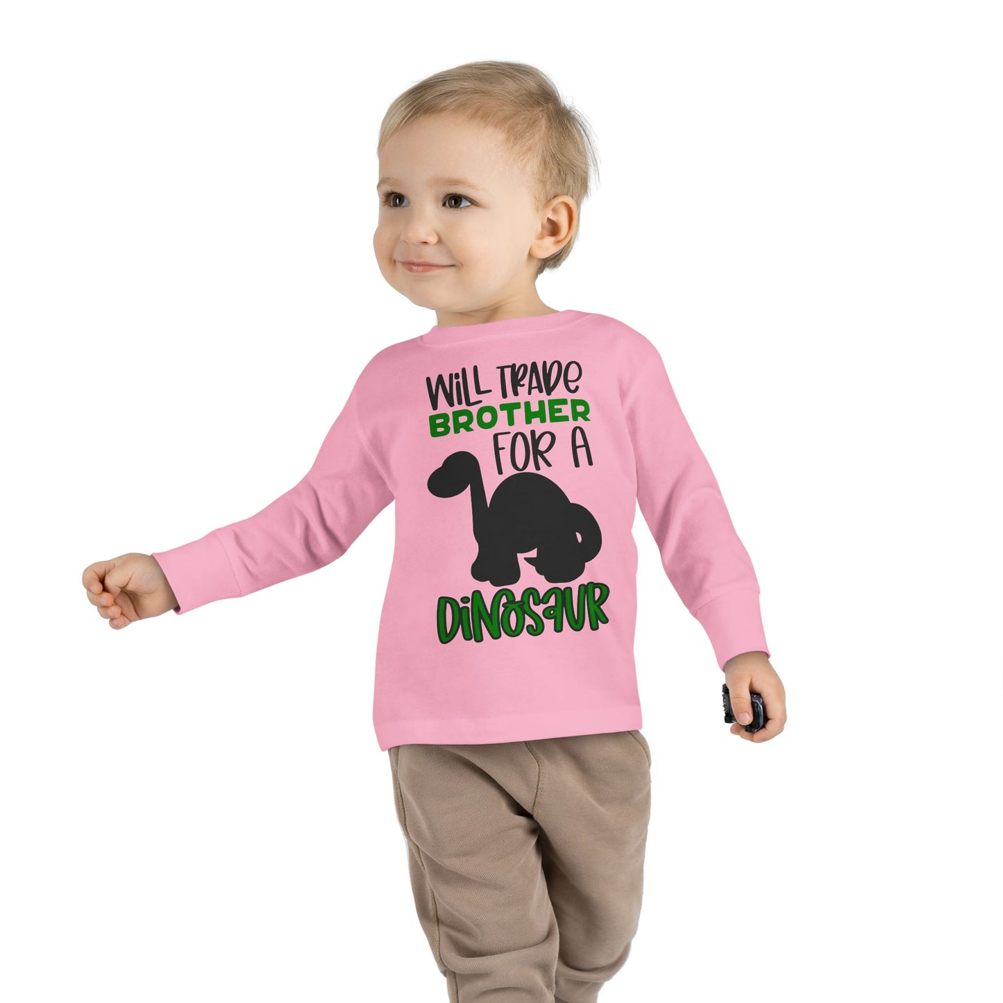 Dinosaur-Themed Toddler Long Sleeve Tee - 'Will Trade Brother for a Dinosaur', Cute Kids' Apparel, Birthday Gift, Toddler Fashion, [...]