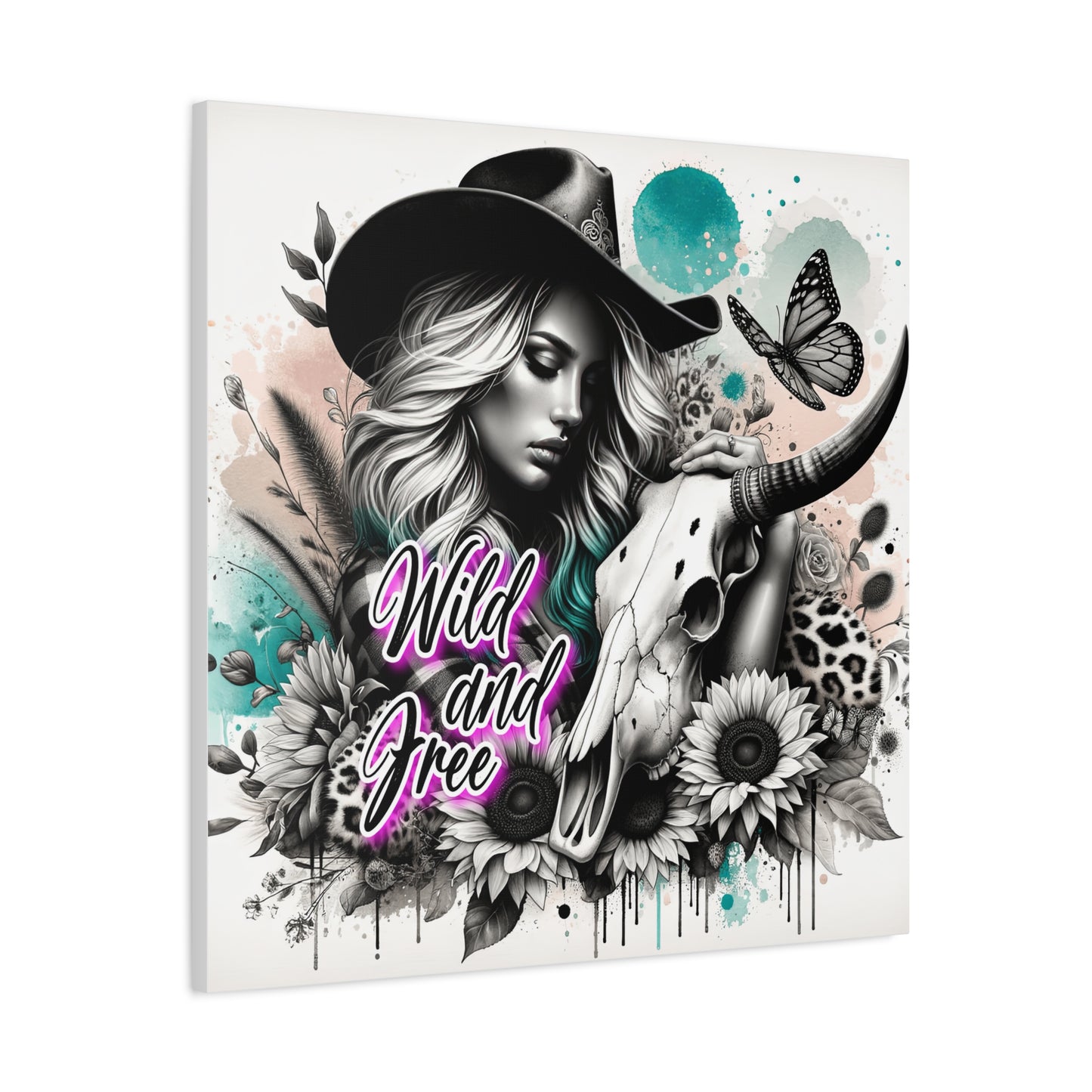 Wild and Free Canvas Art | Boho Wall Decor, Country Chic Home, Gift for Her, Cowgirl Decor, Butterfly Art
