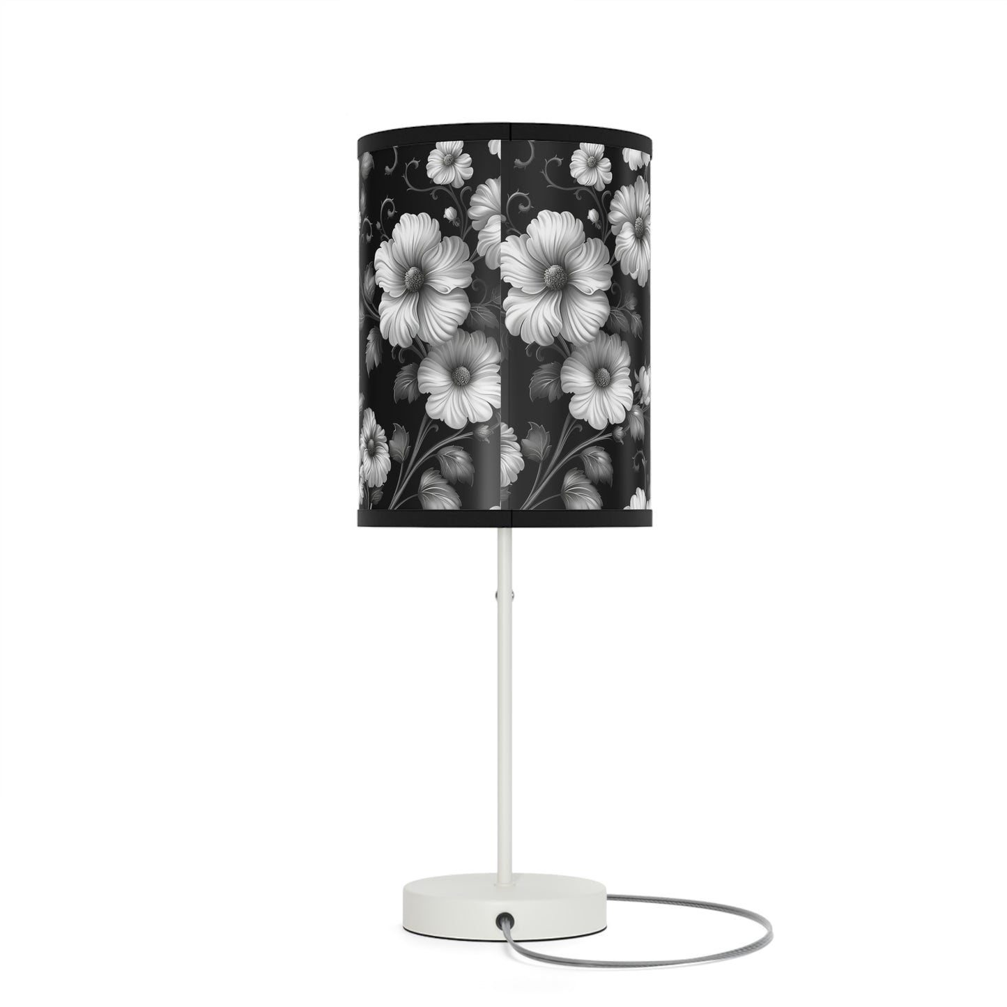 Elegant Floral Table Lamp, Modern Home Decor, Bedroom Lighting, Living Room Accent, Gift for Her, Black and White Style