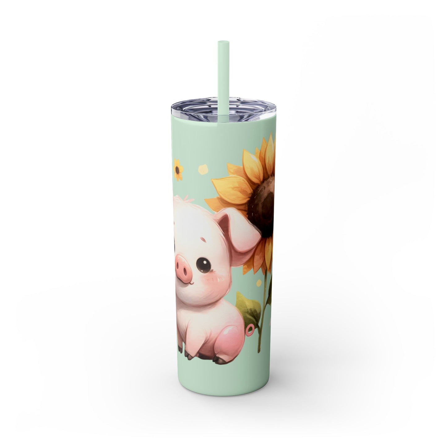 Cute Piggy Skinny Tumbler with Straw, Pig Tumbler, Sunflower Cup, Farmhouse Decor, Gift for Animal Lovers, Fun Drinkware