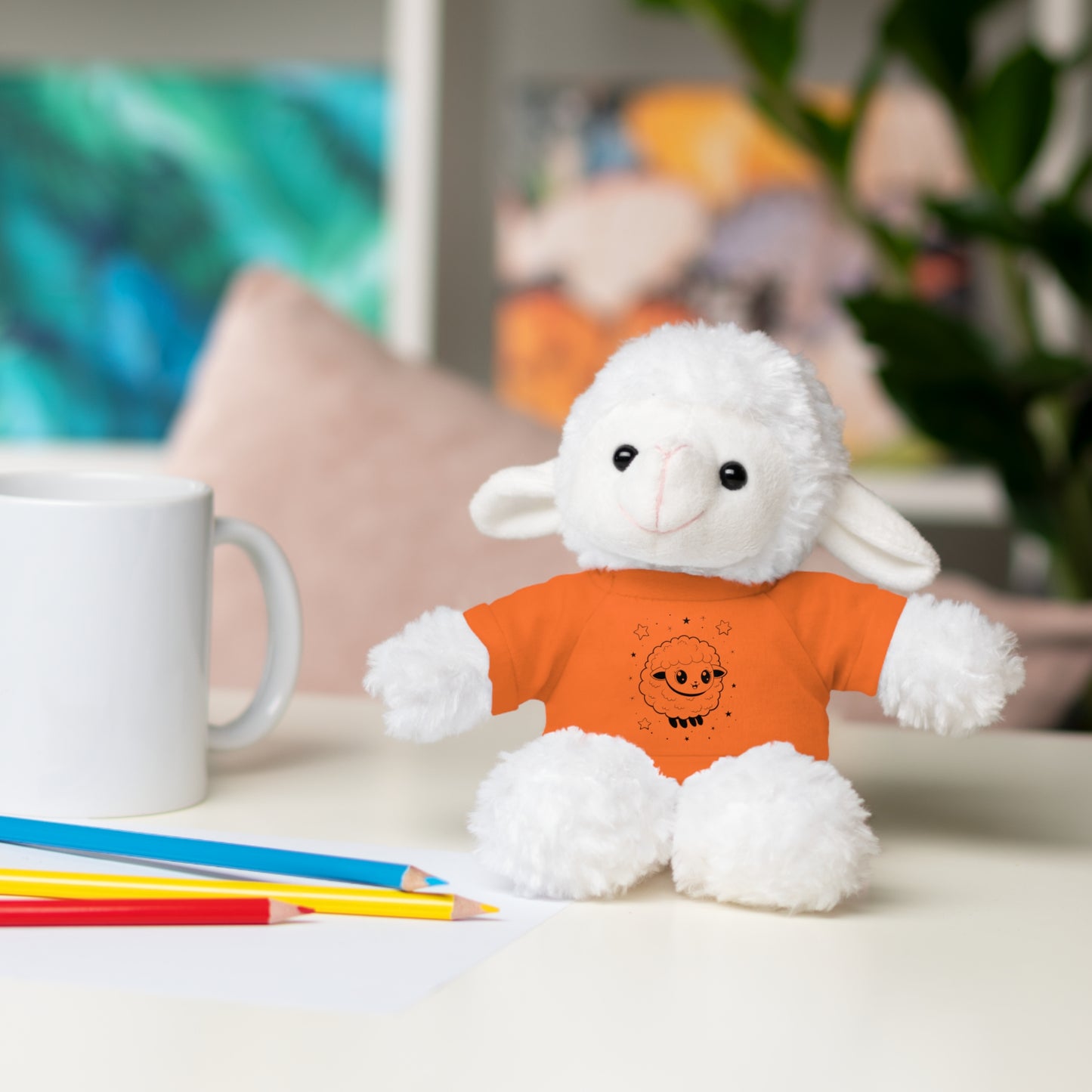 Cute Plush Sheep Toy with Custom Tee, Gift for Kids, Baby Shower Gift, Nursery Decor, Stuffed Lamb