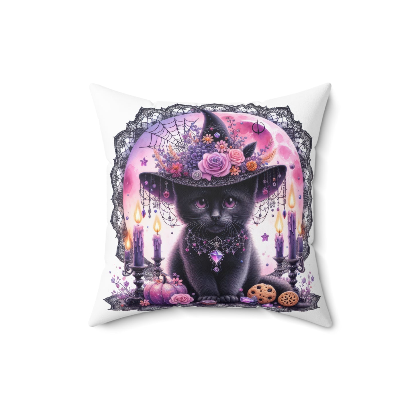 Whimsical Halloween Cat Pillow, Cozy Home Decor, Throw Pillow for Cat Lovers, Spooky Decor, Unique Gift for Halloween