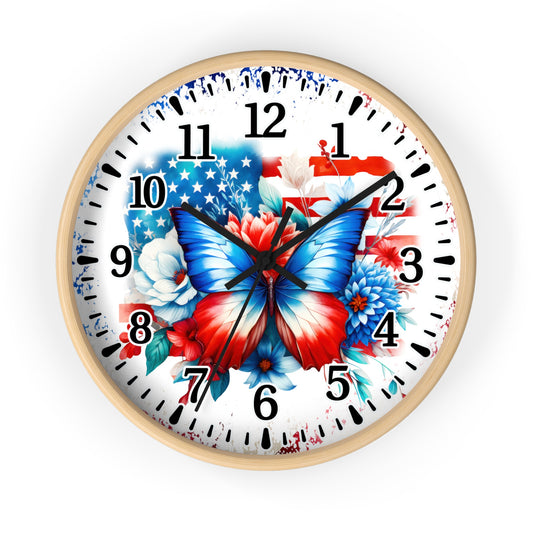 Patriotic Butterfly Wall Clock, Colorful Home Décor, Timeless Gift for Independence Day, Memorial Day, Nature Lovers, Unique Wall Art