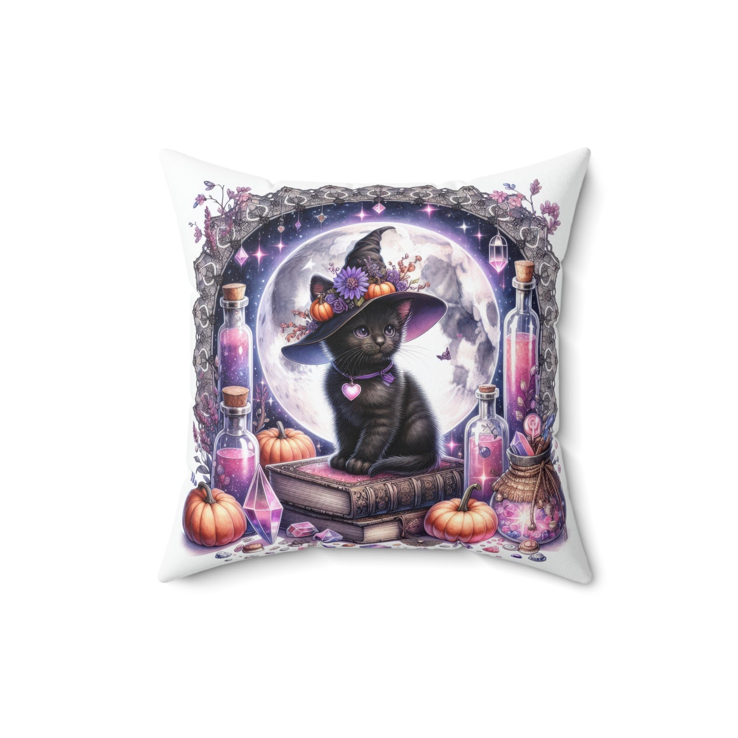Halloween Cat Pillow, Spooky Home Decor, Throw Cushion for Cat Lovers, Witchy Accent Pillow, Gift for Halloween