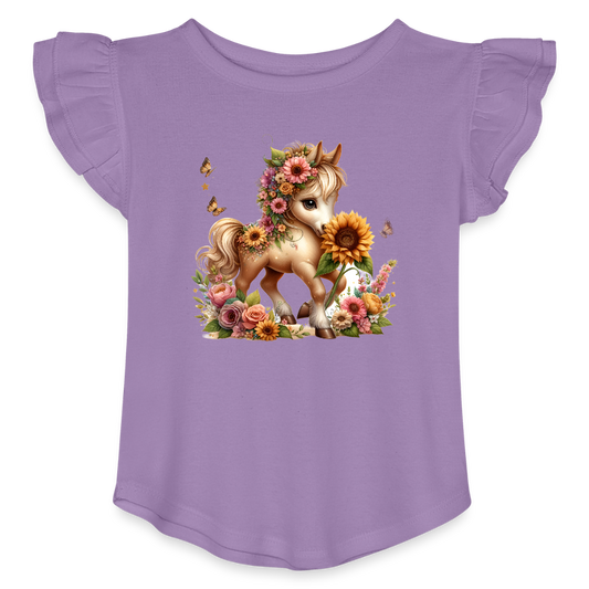 Floral Horse Toddler Girls Flutter T-shirt - lavender