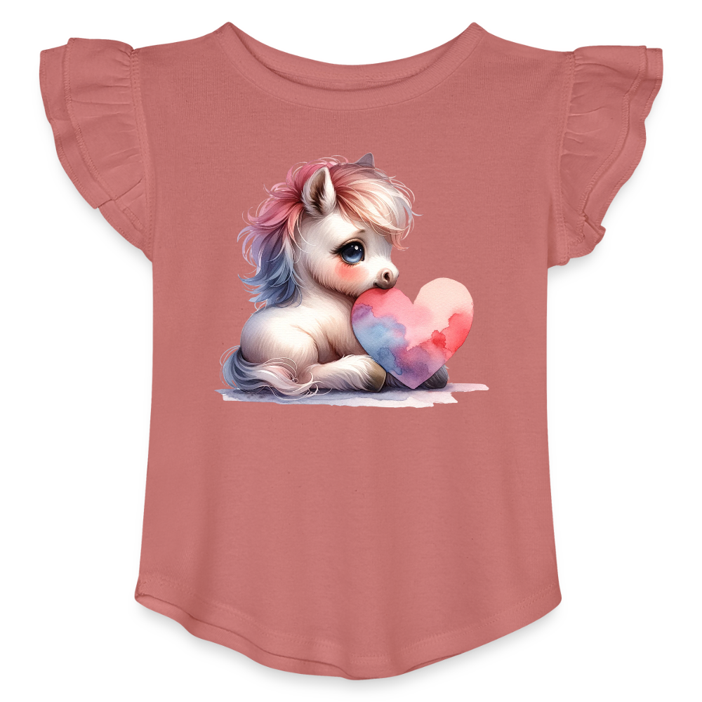 Heart Horse Toddler Girls Flutter T-shirt - mauve