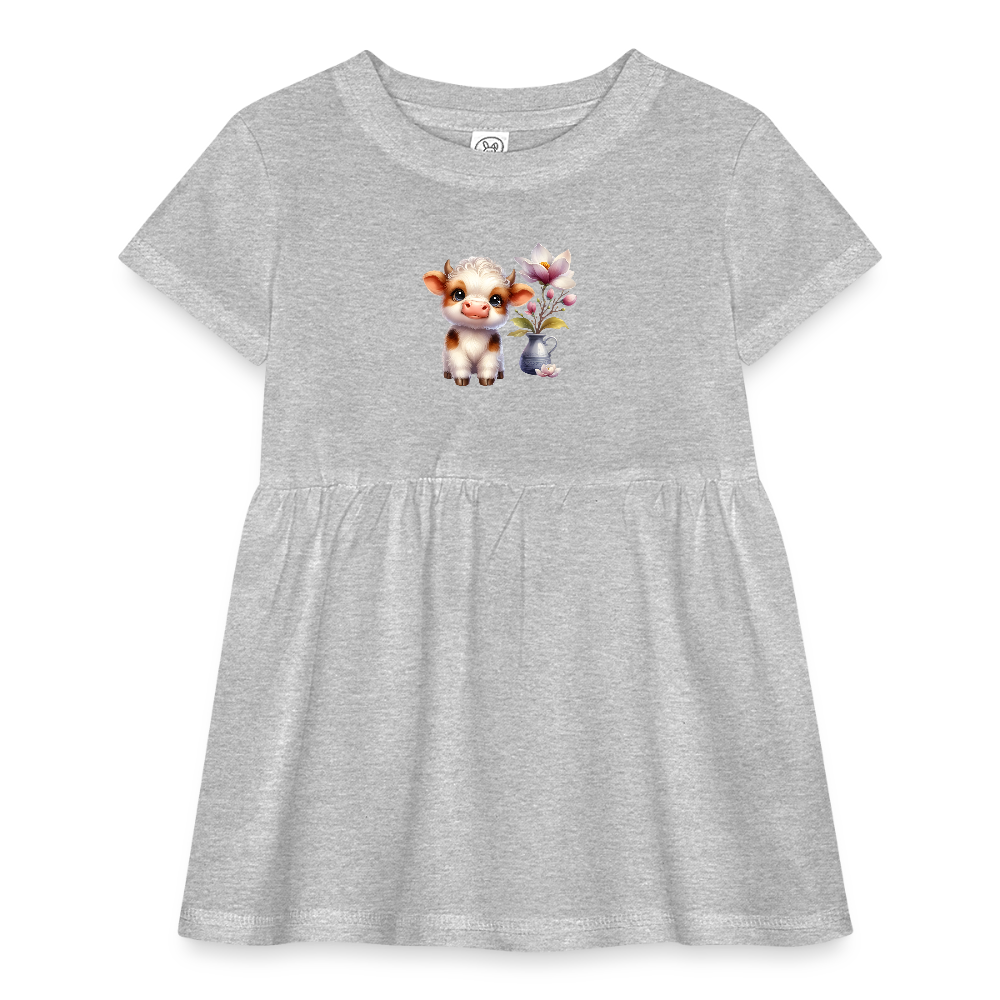 Cow Infant Baby Rib Dress - heather grey