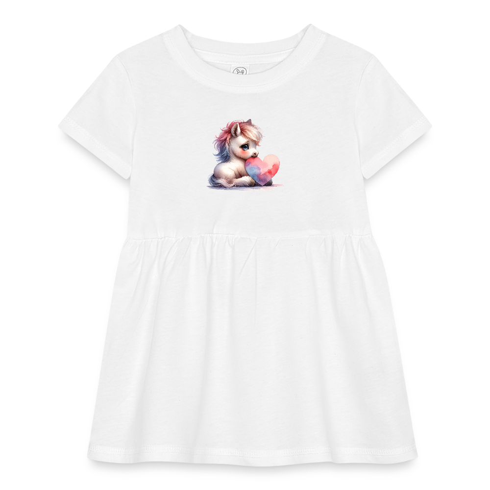 Horse Infant Baby Rib Dress - white
