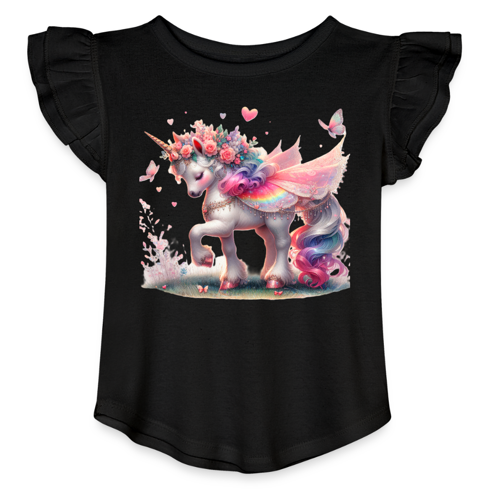 Toddler Girls Flutter T-shirt-Unicorn - black