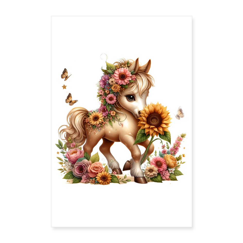 Floral Horse Poster 8x12 - white