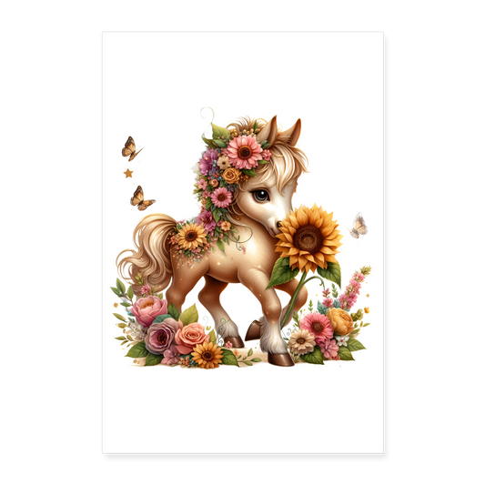 Floral Horse Poster 8x12 - white
