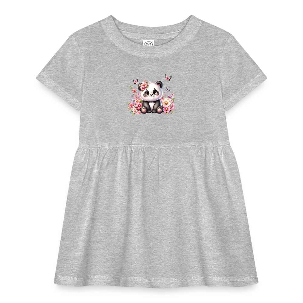 floral Panda Infant Baby Rib Dress - heather grey