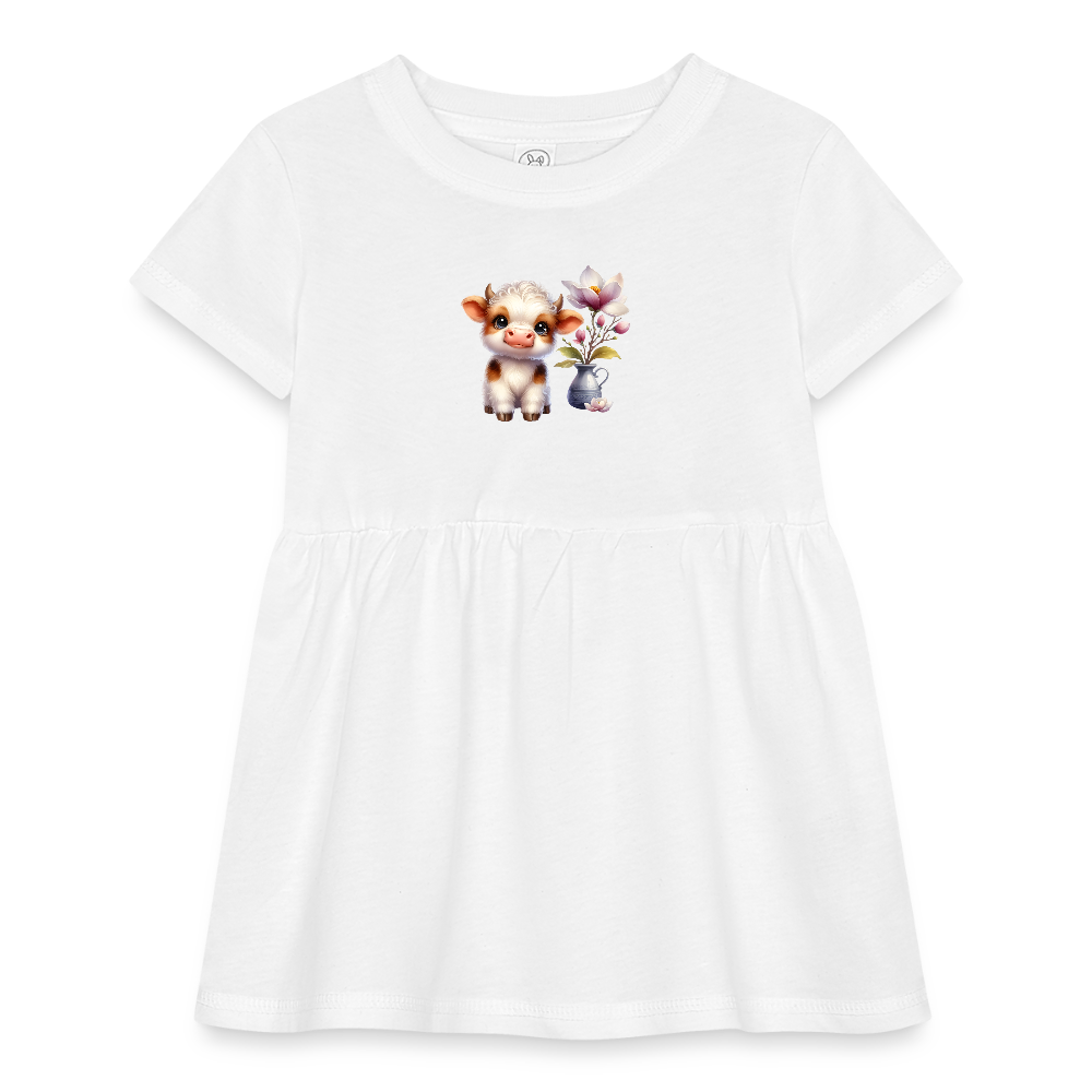Cow Infant Baby Rib Dress - white