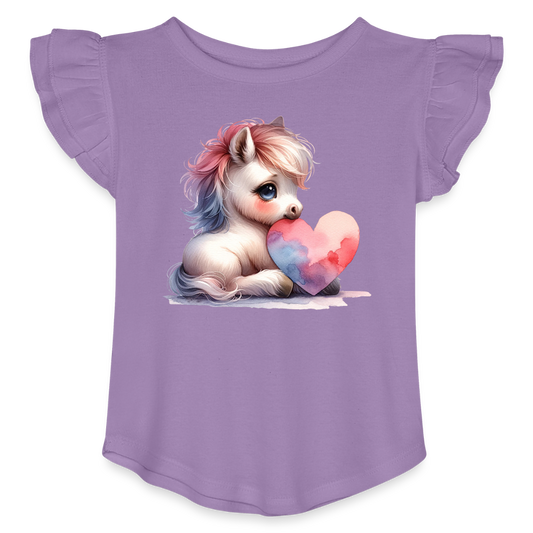 Heart Horse Toddler Girls Flutter T-shirt - lavender