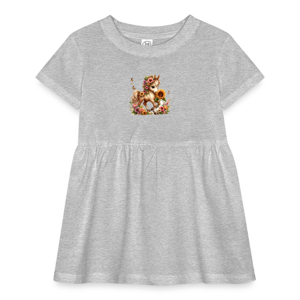 Floral horse Infant Baby Rib Dress - heather grey