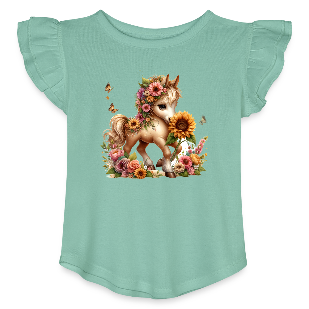 Floral Horse Toddler Girls Flutter T-shirt - saltwater