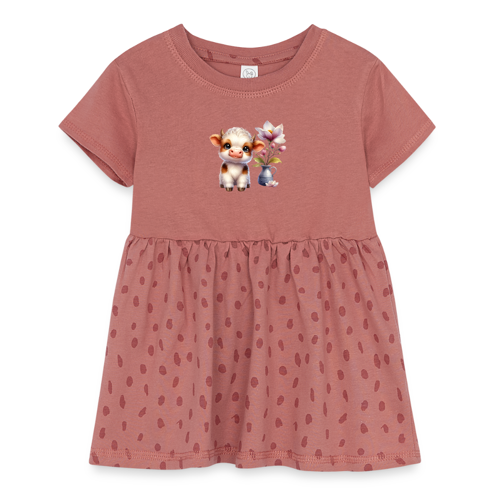 Cow Infant Baby Rib Dress - mauve
