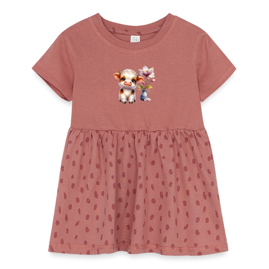 Cow Infant Baby Rib Dress - mauve