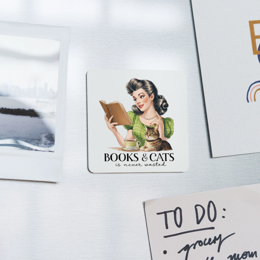 Books & Cats Square Magnet - white