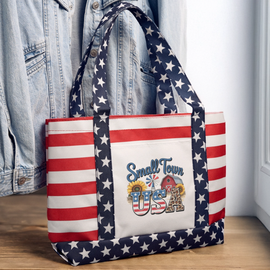 Small Town Americana Tote Bag - red/white/blue 