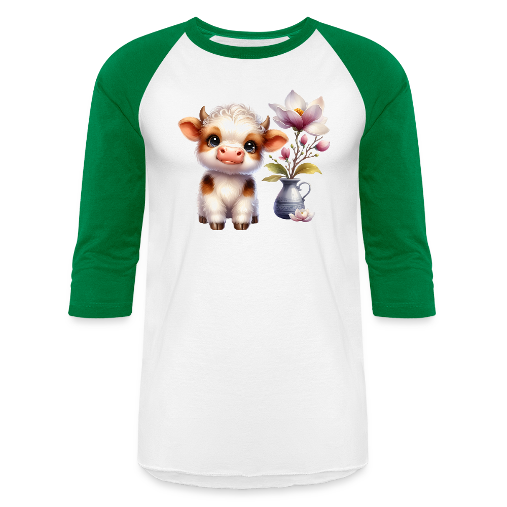 Cow Baseball T-Shirt - white/kelly green