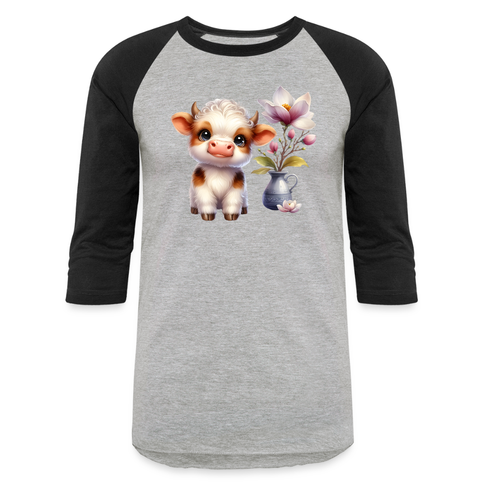 Cow Baseball T-Shirt - heather gray/black