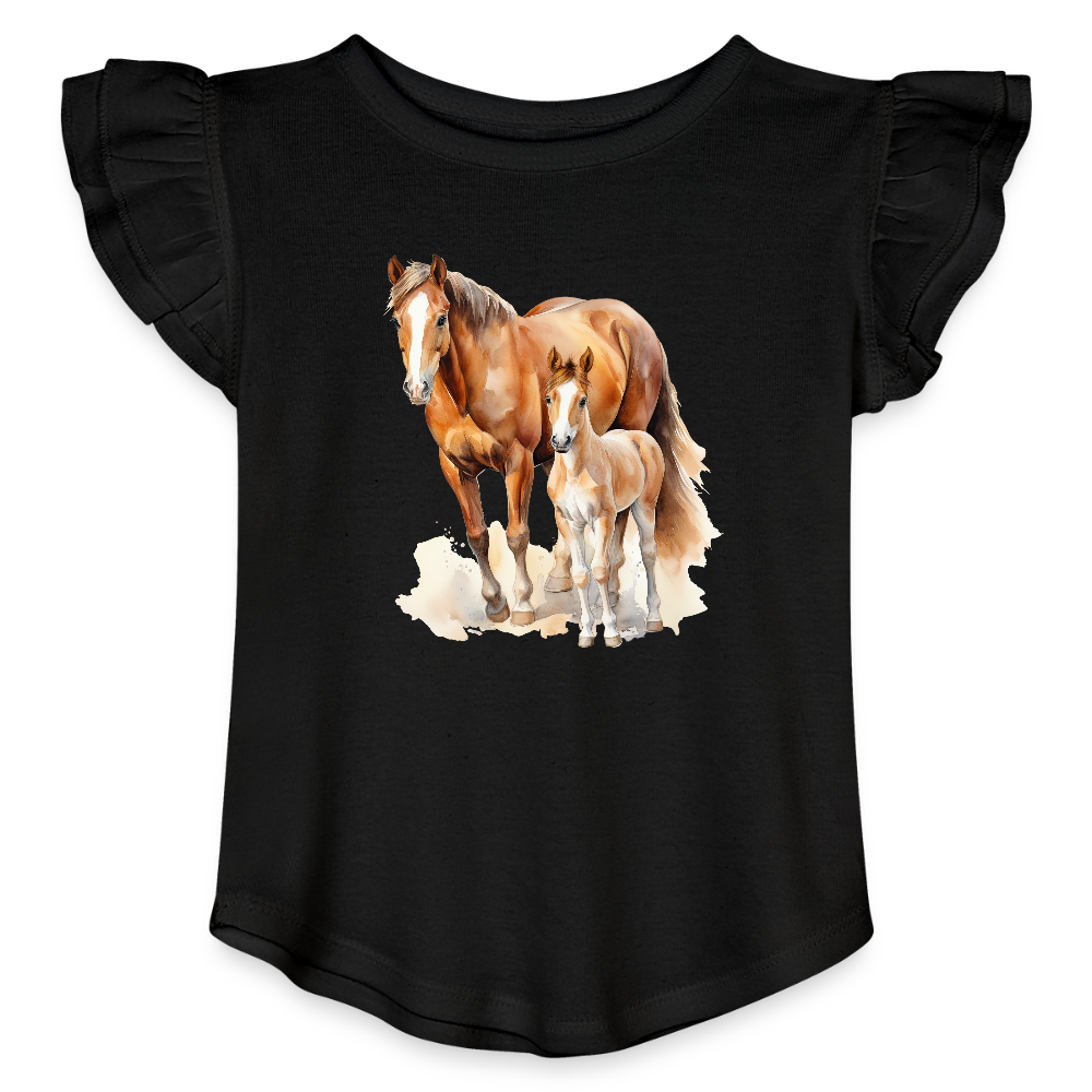 Horses Toddler Girls Flutter T-shirt - black