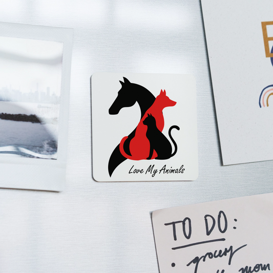 Love My Animals Square Magnet - white