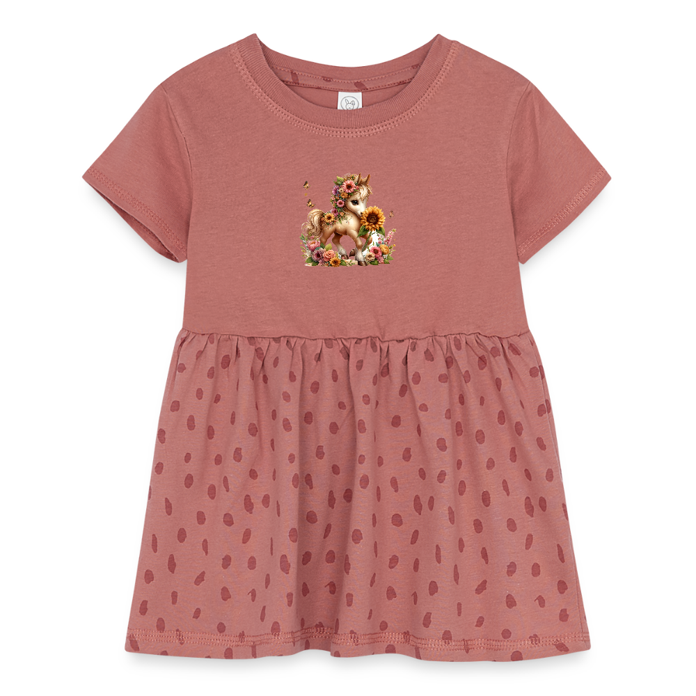Floral horse Infant Baby Rib Dress - mauve