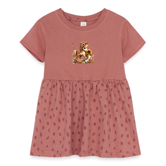 Floral horse Infant Baby Rib Dress - mauve